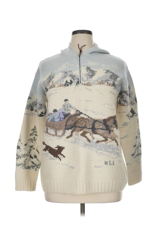 Lauren Ralph Lauren Sweaters - Lauren Ralph Lauren Sweater Winter Scene Wool Hand Knit Northern Sled Dog XL